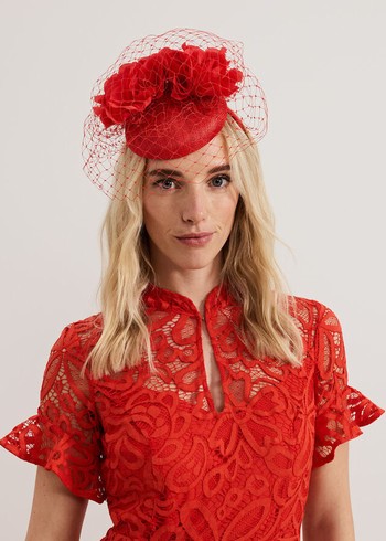 Phase Eight Red Flower Pillbox Hats Red USA | 3274519-IA